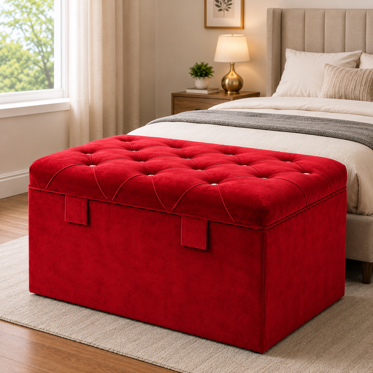 Belvet Storage Box Plus Sofa Red Color