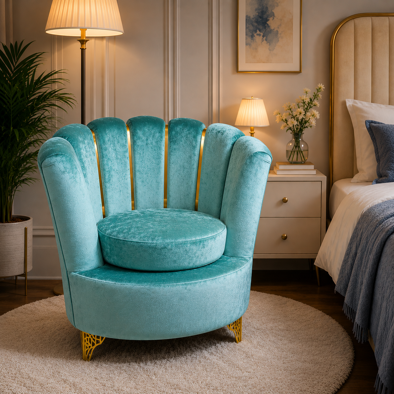 Butterfly Sofa Sky Blue Color Velvet Sofa 28/30 inch