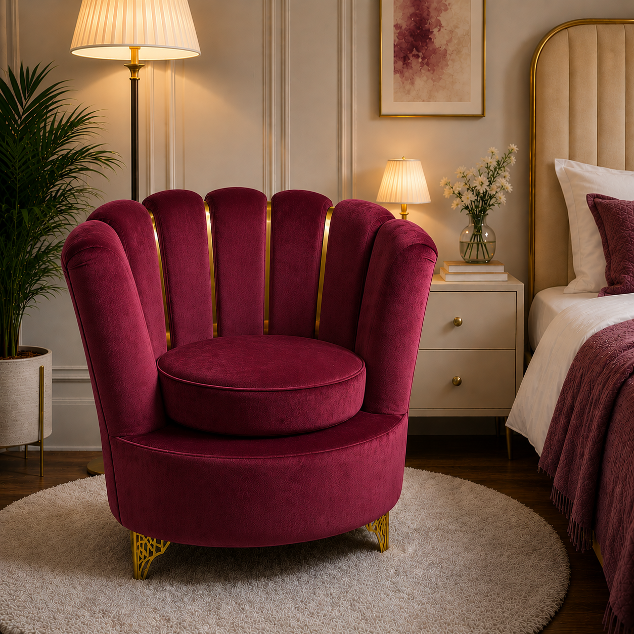Butterfly Sofa Maroon Color Velvet Sofa 28/30 inch