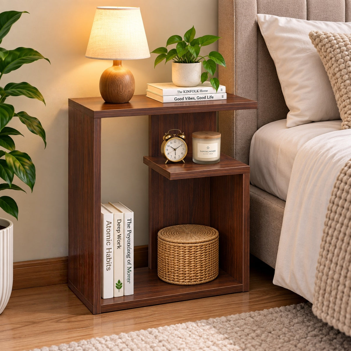 Premium Bedside Table G Shape Chocolate