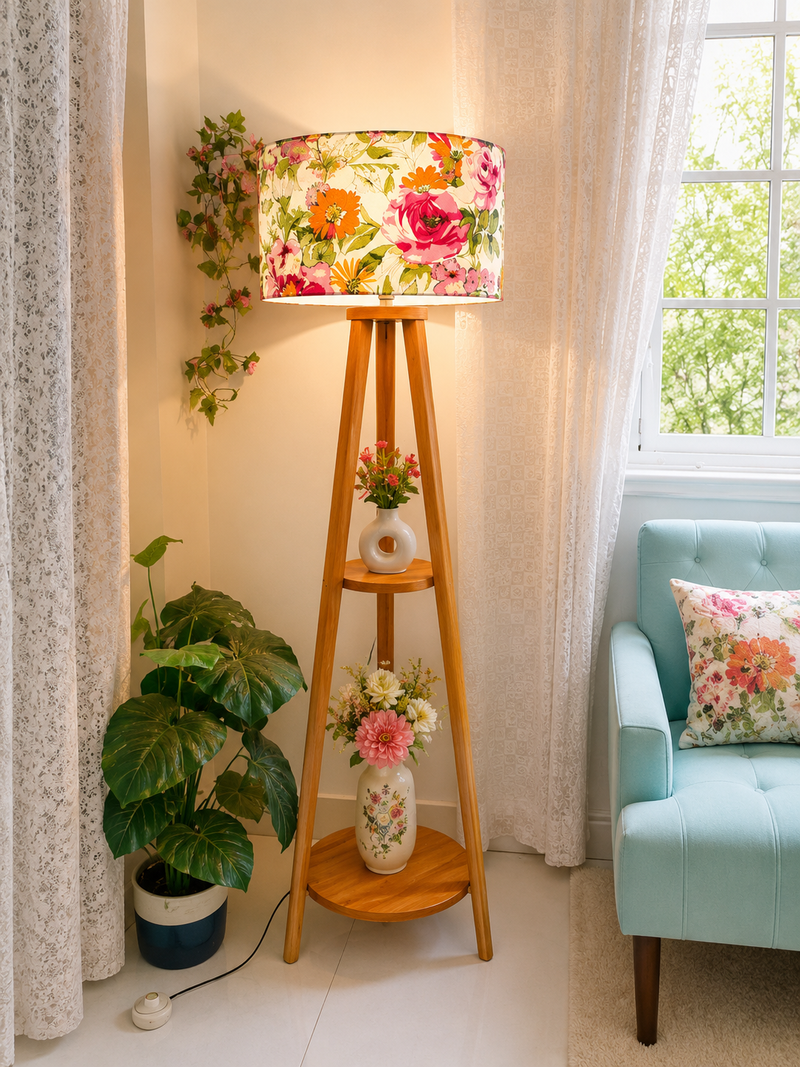 Floor Lamp Round Leg 2 shelves
