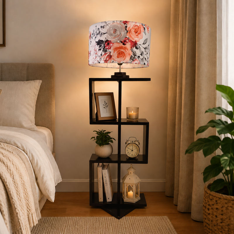 Floor Lamp with Book Shelves S Shape