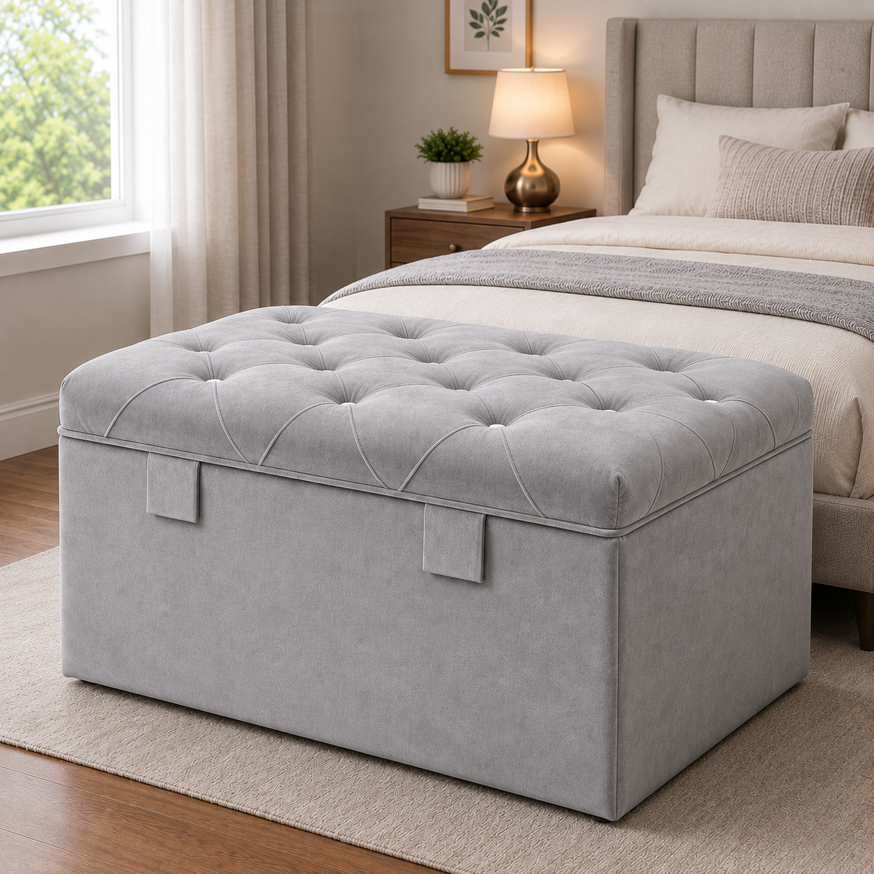 Velvet Storage Box Plus Sofa Ash Color