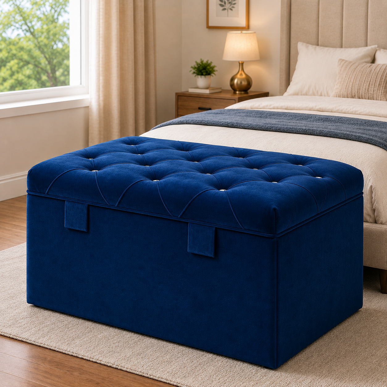 Velvet Storage Box Plus Sofa Blue Color