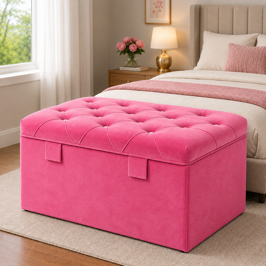 Belvet Storage Box Plus Sofa Pink Color