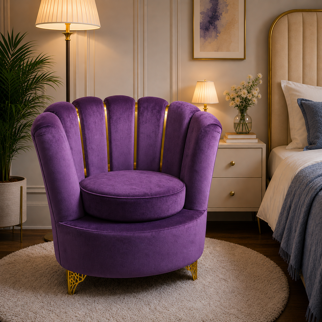 Butterfly Sofa Purple Color Velvet Sofa 28/30 inch