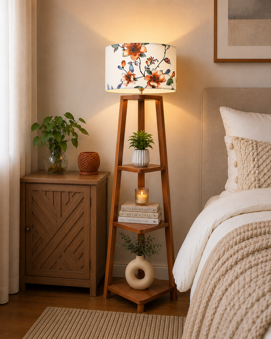 Corner Shape Floor Lamp Wood color