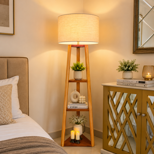 Corner Lamp Triangle Shape Wood Color - Elegant Home