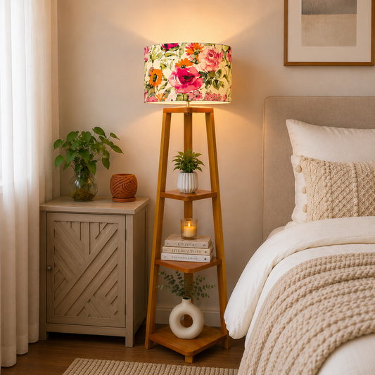 Corner Shape Floor Lamp Wood color