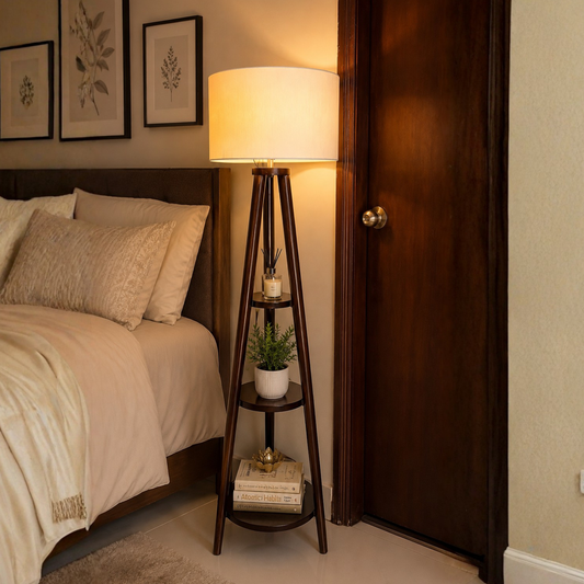 Floor Lamp Round Leg 3 shelves Chocolate color