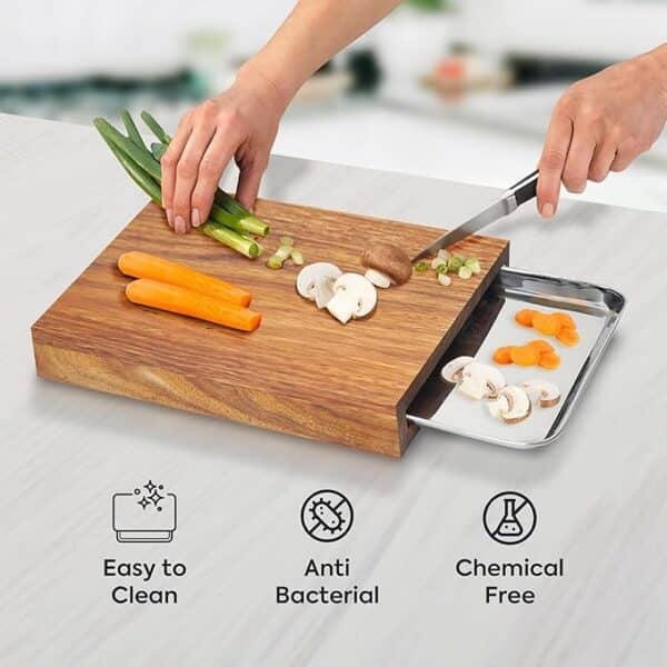 Wooden Chopping Board with SS Tray - Image 2